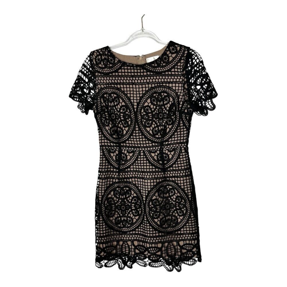JOA Los Angeles Dress Womens Medium Lace Overlay Short Sleeve Wedding Guest Boho
